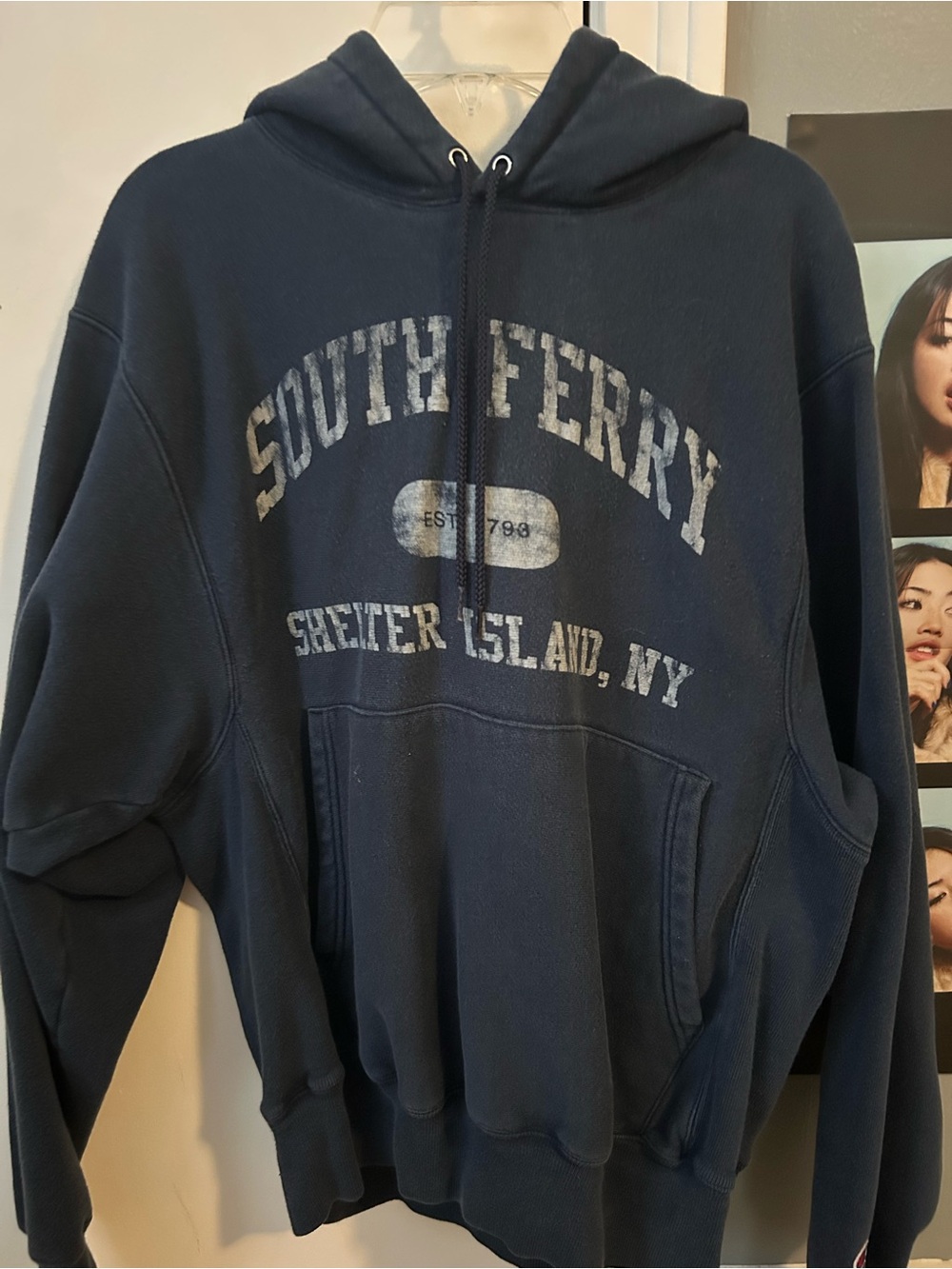champion y2k shelter island, ny navy hoodie